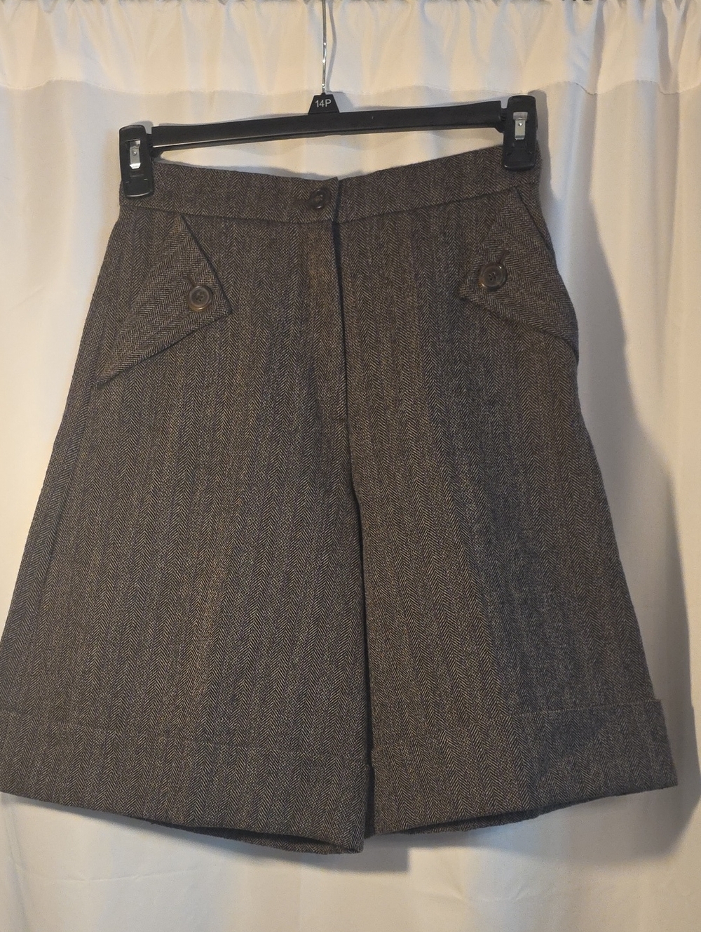 Derek Lam Wool Taupe-Brown Herringbone High-Waist Bermuda Shorts Size 2